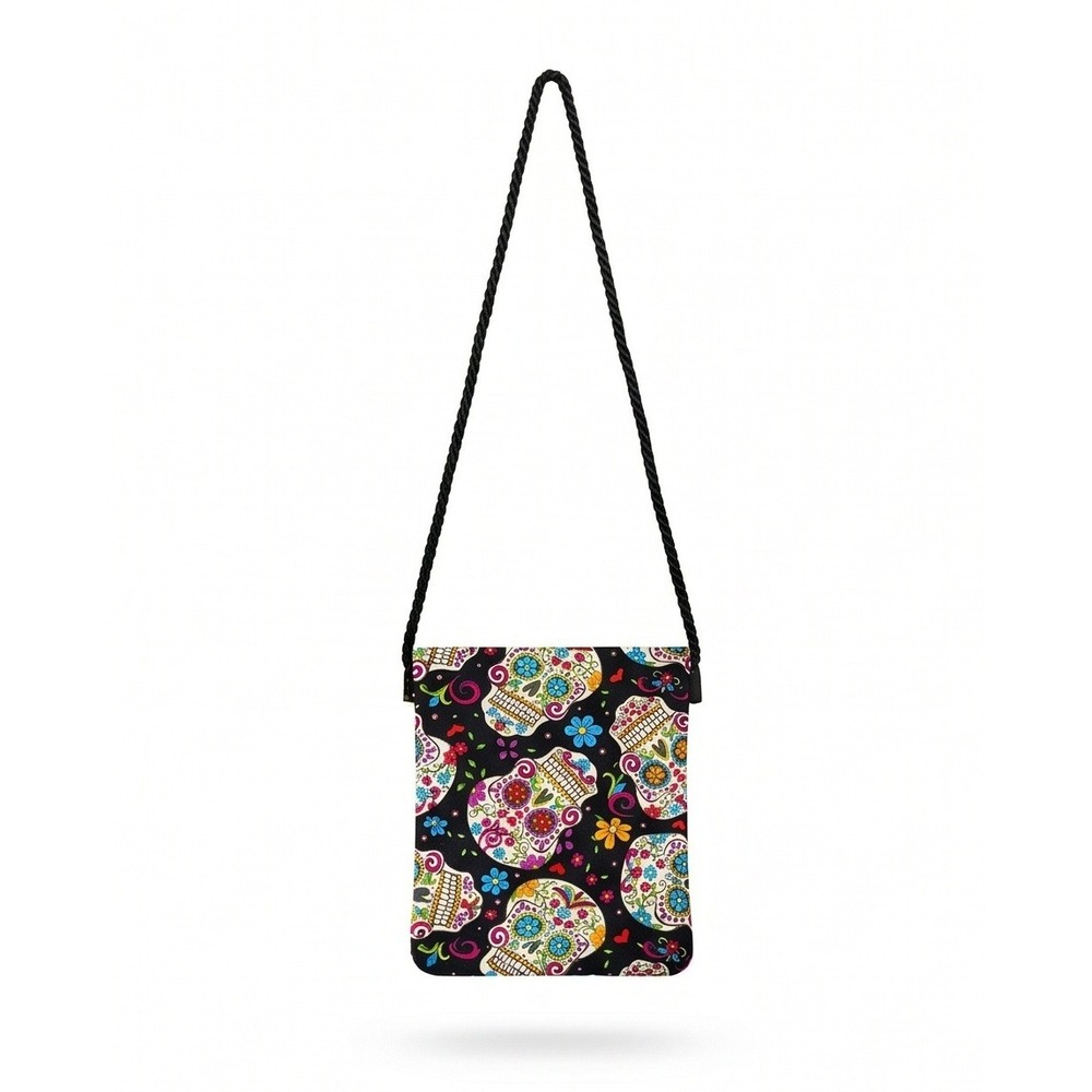 Sugar Skull Passport Pouch Day of the Dead Festival Bag Twisted‎ Rope Crossbody